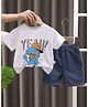 Googo Gaaga Cotton Knit Half Sleeves Dinosaur Printed Tee with Shorts Set - White