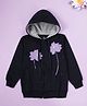 Kiddopanti Fleece Knit Full Sleeves Floral Embroidered Sequins Embellished Light Winter Hooded Sweatshirt - Navy Blue