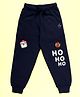 Kiddopanti Christmas Theme  Fleece Knit Ho Ho Ho Text Printed Santa & Reindeer Patch Detailed Light Winter Joggers - Navy Blue