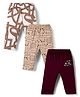 OHMS Single Jersey Knit Full Length Lounge Pants with Animal Print Pack of 3 - Wine White & Peach