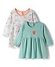 OHMS Single Jersey Knit Full Sleeves Frock With Floral Print Pack Of 2 - Sea Green & White