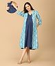 The Mom Store Cotton Woven Solid Maternity Dress With Side Zipper Nursing Access With Three Fourth Sleeves Shacket - Blue
