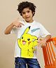 Kidsville Cotton Knit Pokemon Featuring Half Sleeves Pikachu Printed Tee - Off White