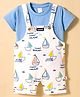 WOW Clothes Sinker Woven Dungaree & Half Sleeves Printed Inner Tee - Light Blue & Cream