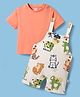 WOW Clothes Sinker Woven Dungaree & Half Sleeves Inner Tee With Animal Print - Peach