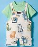 WOW Clothes Sinker Woven Printed Dungaree With Half Sleeves Tee - Green