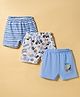 OHMS Single Jersey Knit Knee Length Shorts With Vehicle Print Pack Of 3 - Blue & White