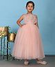 Toy Balloon Kids Net Woven Sleeveless Floral Applique Detailed & Foil Dots Printed Gown - Peach
