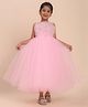 Toy Balloon Kids Net Woven Sleeveless Floral Applique Detailed & Foil Dots Printed Gown - Light Pink