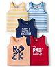 Doodle Poodle 100% Cotton Single Jersey Knit Sleeveless Vests With Text Print & Stripes Pack Of 5 - Multicolour