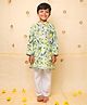 KNITROOT Cotton Blend Woven Full Sleeves Birds & Fruits Printed Kurta With Pyjama Set - Light Green & White