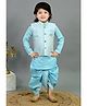 BT DEZINES Cotton Silk Woven Full Sleeves Sequin Embellished Kurta Dhoti Set With Jacket - Sky Blue