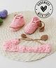 Woonie Pearls Embellished Handmade Booties With Headband Set - Pink