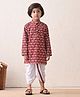 MoMaa Cotton Woven Full Sleeves Ikkat & Floral Printed Dhoti Kurta Set - Maroon