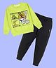 Kiddopanti Fleece Knit Full Sleeves Noodle Power Text  Printed Light Winter Sweatshirt With Track Pants Set - Neon Green & Black