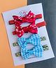 Radhya Accessories Set Of 2 Checked & Floral Designed Bow Applique Detailed Alligator Clips - Multi Colour