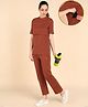 Zelena 95% Cotton 5% Lycra Knit Half Sleeves Solid Maternity Top & Pajama With Two Layer Lift Nursing Access -Rust
