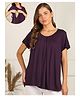 Zelena 95% Viscose 5% Lycra Half Sleeves Solid Maternity Top With Side Open Nursing Access - Plum