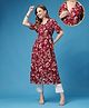 Zelena Rayon Woven Half Sleeves Floral Printed Maternity Dress With Front Open Nursing Access - Dark Maroon