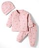 I Bears Fleece Knit Full Sleeves Winter Wear Sweatshirt & Joggers Co-ord Set With Teddy Bear Print & Cap - Light Pink