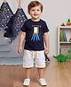 Little Ninja Cotton Knit Half Sleeves Run Now Printed Tee With Shorts Set - Navy Blue & White