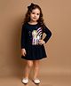 Little Marine Cotton Blend Knit Full Sleeves Unicorn Printed Dress - Navy Blue