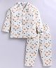 Snuggly MONKEY Poplin Woven Full Sleeves Animals Printed Winter Night Suit Set - Cream