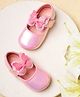 Mine Sole Shimmered Bow Applique Detailed Mary Jane Ballerinas - Pink