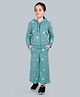 Plum Tree 100% Cotton Knit Full Sleeves Unicorns Printed Light Winter Hooded Sweatjacket & Coordinating Flared Pants Set - Teal Blue