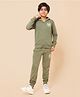 ALAN JONES Cotton Blend Knit NYC Text Printed Hooded Jacket & Joggers Set - Olive