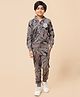 ALAN JONES Cotton Blend Knit Abstract Printed Hooded Jacket & Joggers Set - Cement