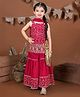 Titrit Georgette Woven Sleeveless Floral Thread Work Detailed & Sequin Embellished Kurti Sharara With Dupatta Set - Pink