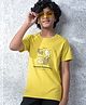 CRIMSOUNE CLUB Cotton Woven Half Sleeves Darkness Is Descending Text Printed Tee - Mustard