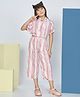 Peppermint Woven Half Puffed Sleeves Striped Jumpsuit - Peach