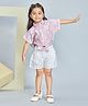 Peppermint Woven Half Sleeves Floral Embroidered Shirt Style Top With Shorts Set - Pink