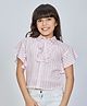 Peppermint Cotton Blend Woven Half Sleeves  Striped Top - Pink