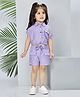 Peppermint Woven Half Sleeves Bird Applique Detailed Shirt Style Top With Shorts Set - Purple