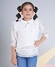 Peppermint Lace Woven Three Fourth Peasant Sleeves Frill Detailed Top - White