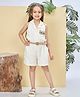 Peppermint Cotton Blend Woven Sleeveless Seashell Embellished Jumpsuit With Belt - Cream