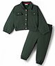CrayonFlakes Fleece Knit Full Sleeves Solid Jacket & Jogger Set - Olive Green