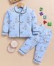 TOONYPORT Cotton Knit Full Sleeves Baby Giraffe Printed Coordinating Night Suit Set - Blue