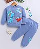 TOONYPORT Cotton Blend Knit Full Sleeves Dinosaurs Printed Light Winter Sweatshirt & Joggers Set - Blue