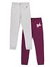 ALAN JONES Cotton Blend  Knit Pack Of 2 Love & Kind Heart Text Printed Joggers - Light Grey & Burgundy