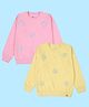 Kiddopanti Fleece Knit Pack Of 2 Full Sleeves Sequins Flower Applique Detailed Light Winter Sweatshirts - Pop Yellow & Coral Pink