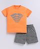 Parrot Crow Cotton Knit Half Sleeves Dino Mite Text Printed Tee & Shorts Set - Orange & Grey