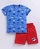 Parrot Crow Cotton Knit Half Sleeves Sea Life Theme Printed Tee & Shorts Set - Blue & Turquoise