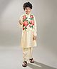 Bittu by bhama Cotton Blend Woven Full Sleeves Solid Kurta Pyjama With Floral Printed Jacket Set - Off White