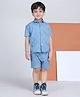 Polka Tots Cotton Woven Half Sleeves Textured Shirt & Shorts Set - Blue