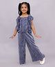 Lil' Drama Knit Sleeveless Frill Detailed Accordion Pleated Top & Pant Set - Blue