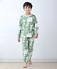 Anthrilo 100% Cotton Knit Full Sleeves Animals Printed Coordinating Night Suit Set - Green
